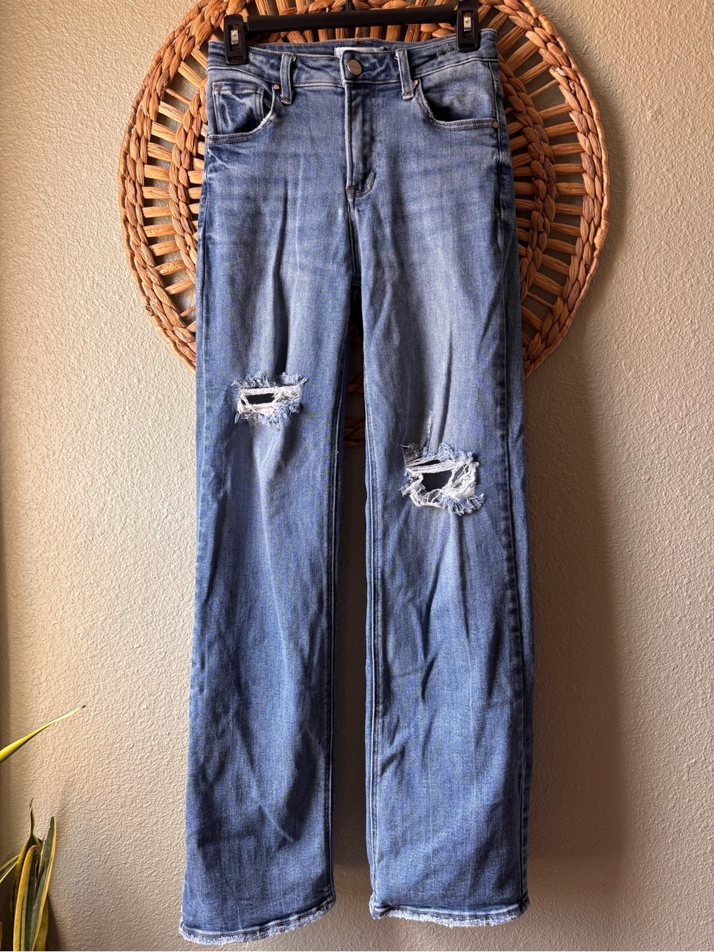 Straight Leg Distressed Blue Women’s Jeans